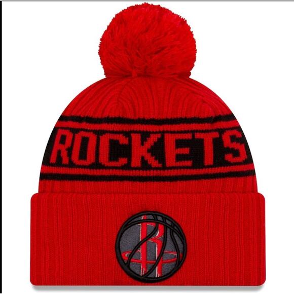 Houston Rockets Mens Winter Hat Red New Era Cuffed Pom Knit Lined 2021 Draft New - Picture 1 of 11